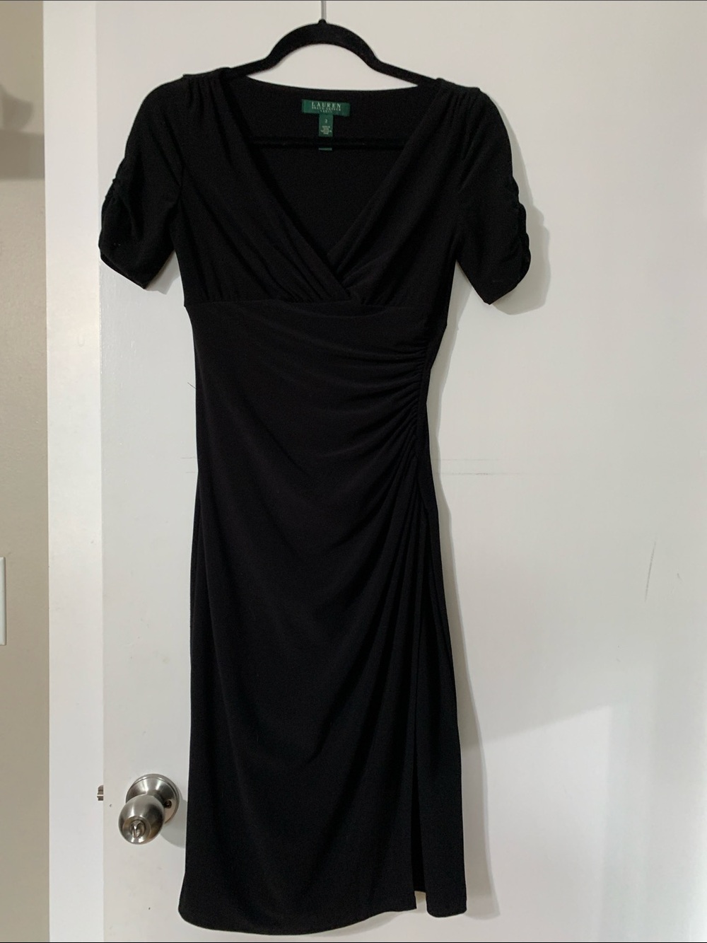 Lauren Ralph Lauren Black Ruched Wrap Midi Dress
